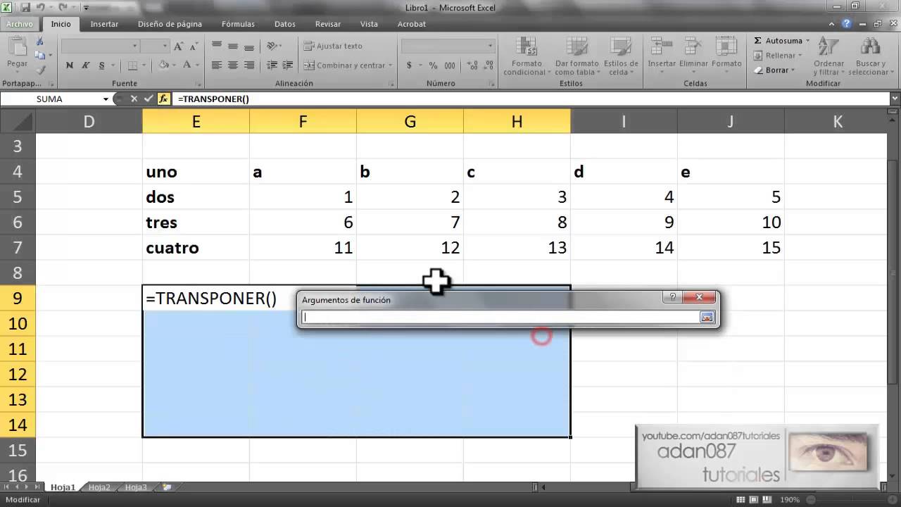 Excel Transponer Una Tabla O Matriz YouTube