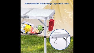 Sportneer Camping Table Adjustable Height Small Folding Table W 2 Height with Mesh Layer