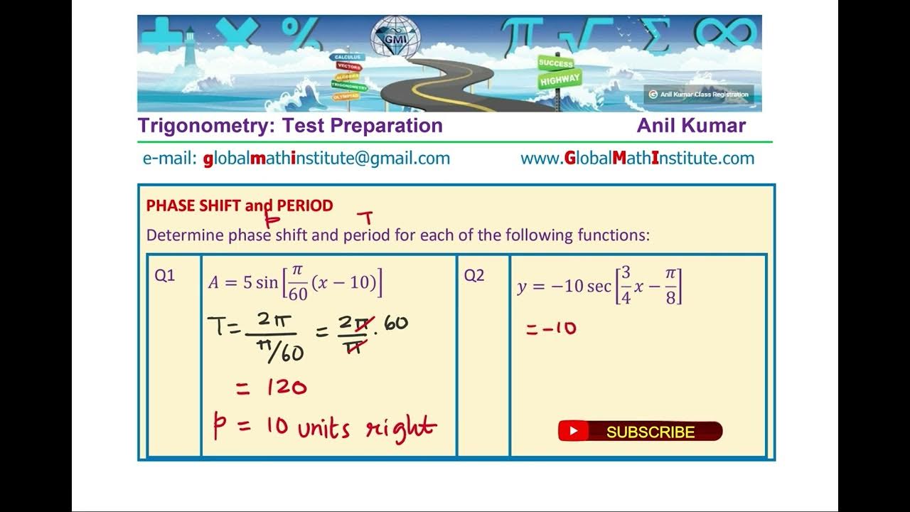 Find Phase Shift and Period Trigonometric Functions MHF4U Review YouTube