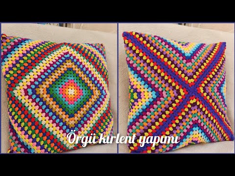 Hanımdilendi motifiyle  çift taraflı kolay kırlent yapımı😍 #örgü #crochet #knitting #kırlent #tığişi