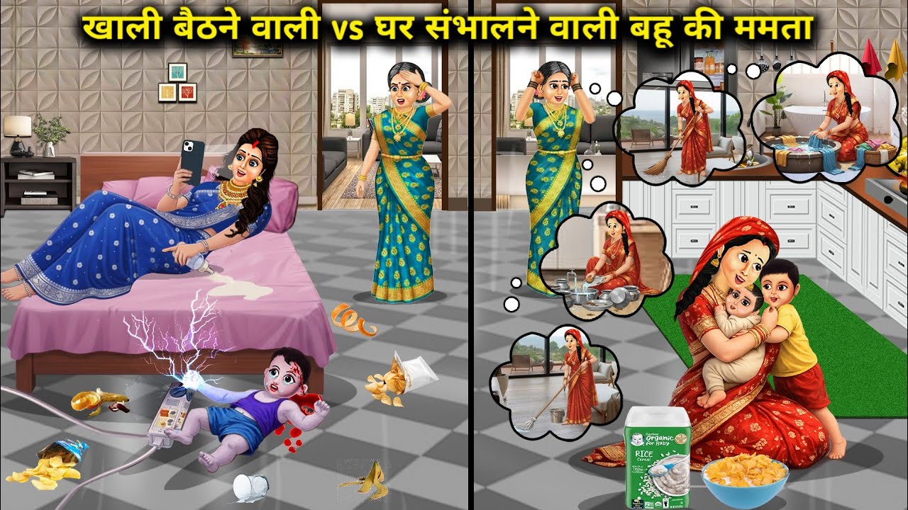 खाली बैठने वाली vs घर संभालने वाली बहु की ममता llCartoon Videos|| love of the model daughter in law