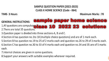 sample paper class 10 home science solutions 2022 23