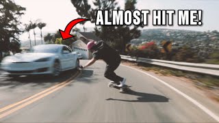 I Almost Crashed into a Car Longboarding