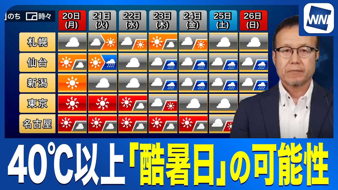 【週間天気予報】名古屋など40℃以上の「酷暑日」の可能性/連休明けは危険な暑さ