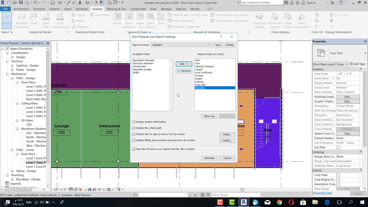 report loss pressure duct (revit 2018 ) - YouTube