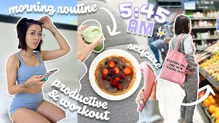 5:45 AM PRODUCTIVE MORNING ROUTINE | Healthy Food, Workout & Self Care *aesthetique*