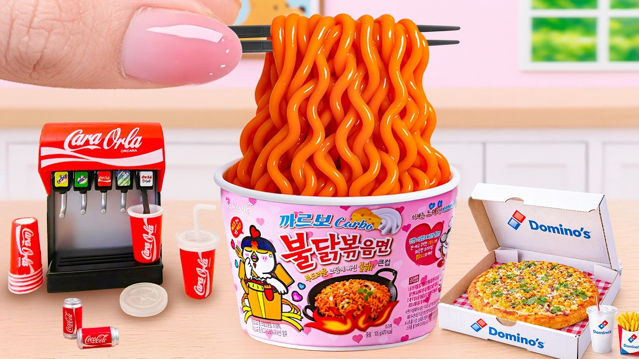 How To Cook Miniature Carbo Noodles with Domino’s Pizza by Tony Mini Food