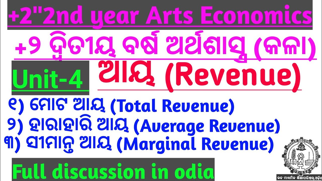 chse odisha!+2 2nd year arts Economics Unit-4 ଆୟ !!What is Revenue-Total,Marginal & Average Revenue.
