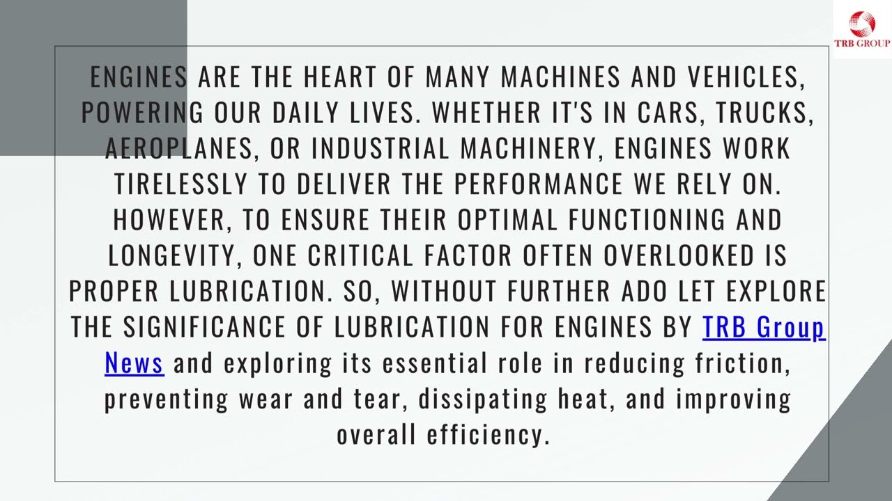 TRB Group News: Understanding the Importance of Proper Lubrication for Engines 