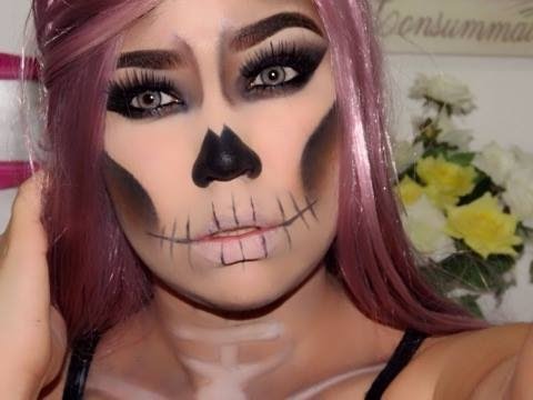 COMO FAZER MAQUIAGEM DE CAVEIRA PARA O HALLOWEEN! MAKE DE CAVEIRA FACIL!  SKULL MAKEUP! 