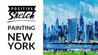 acrylic painting cityscape easy york tutorial abstract