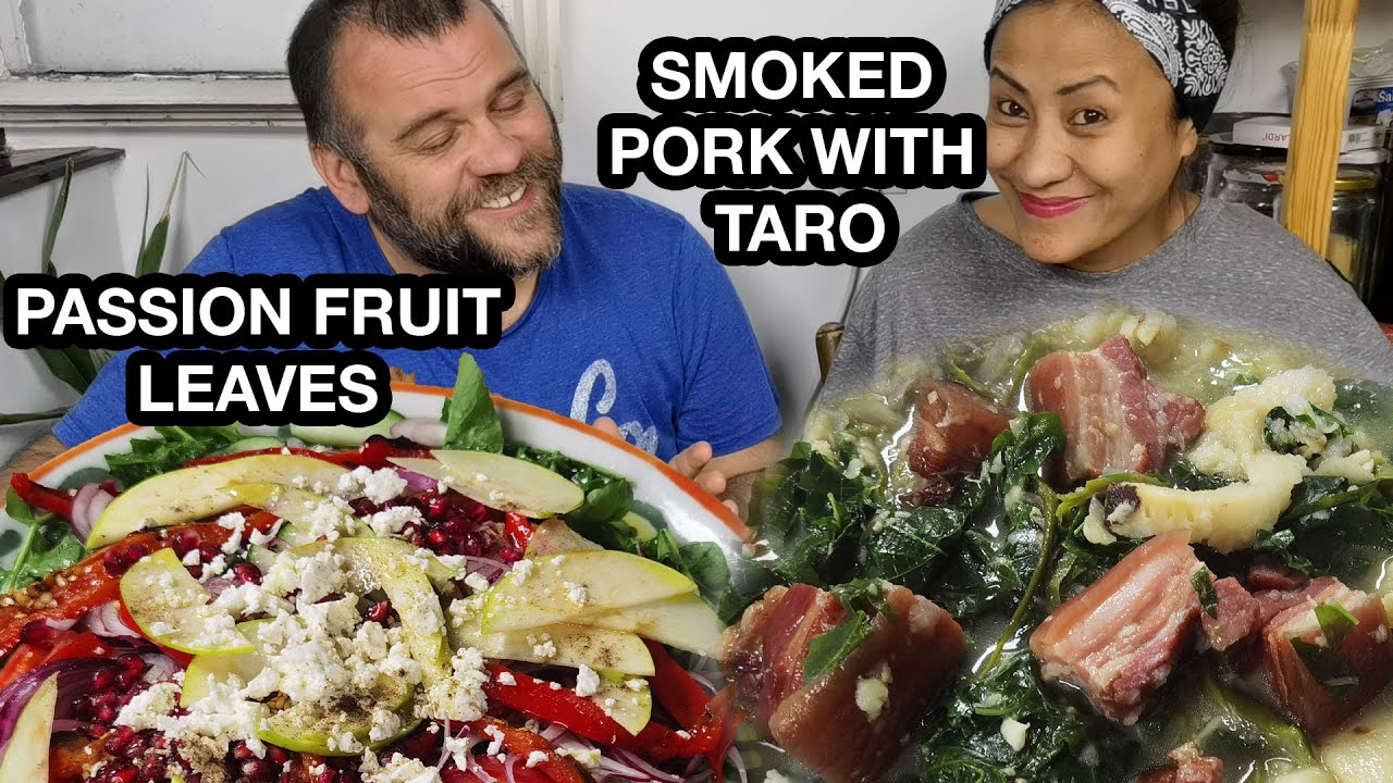 SMOKED PORK WITH TARO AND PASSION FRUIT LEAVES/NORTH EAST INDIAN RECIPE/TRIBAL INDIAN RECIPE