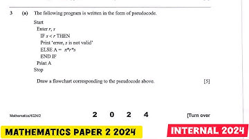 Question 3a ||Pseudo Code & Flow Chart || Mathematics Paper 2 2024 Internal #maths