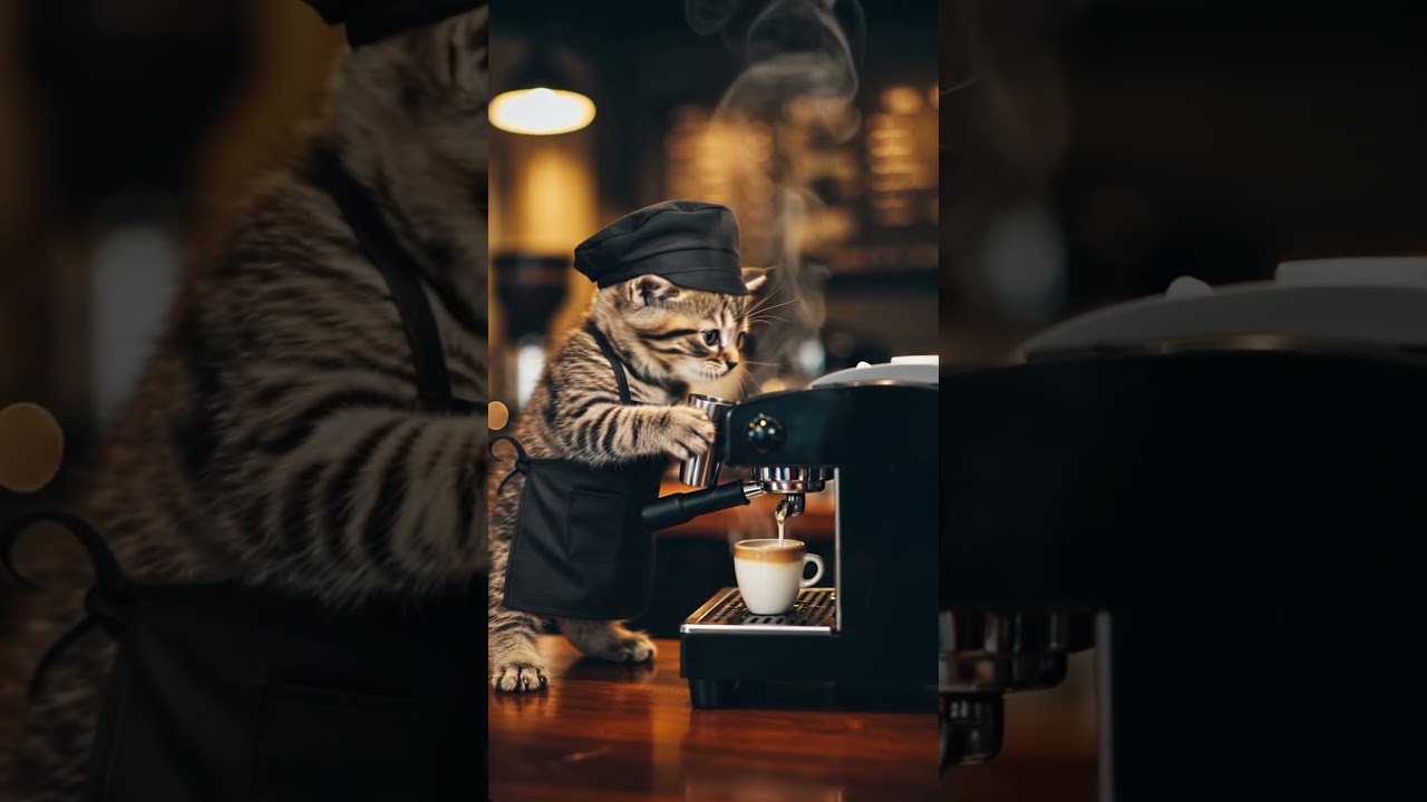 Cat making coffee