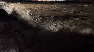 Night time frog’s eye view of tidal bore @ Moncton NB, Canada. April 8, 2024