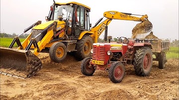 Jcb 3dx Backhoe Loader Machine Loading Mud In Mahindra 475 Di Tractor | Jcb Video | Jcb Tractor