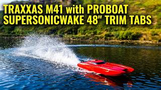 Traxxas M41 with ProBoatSUPERSonicWake 48" trim tabs handling TESTING run May 2025