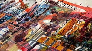 EXPERIMENTING with INKS and COLLAGE ART-[How to create an ABSTRACT landscape]
