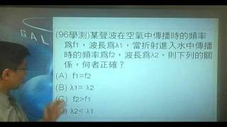 B960401 (96學測)某聲波在空氣中傳播時的頻率為f1