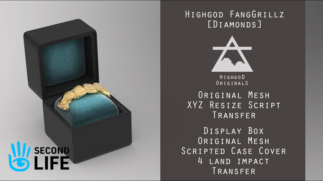 Highgod 24k Gold & Diamond Fang Grillz Tops for Second Life: Luxury Virtual Jewelry