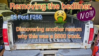 Removing plastic bed liner. Inspecting for Rust. Finding Rust. $500 Ford truck meeting expectations. by Garrett's Garage 394 views 8 months ago 3 minutes, 24 seconds