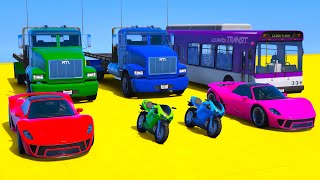 MOTOS, CARROS, CAMINHÃO, ÔNIBUS com HOMEM ARAHNA e SUPER-HERÓIS Rampa de Saltos na Montanha - GTA V screenshot 4