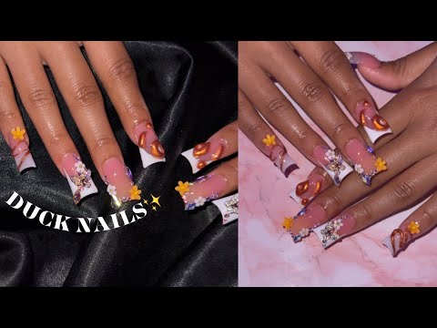 ORANGE NAILS🧡 DUCK NAILS | BEGINNER NAIL TUTORIAL