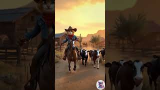 A human like cowboy farmer cat riding a horse #viralshorts #catshorts