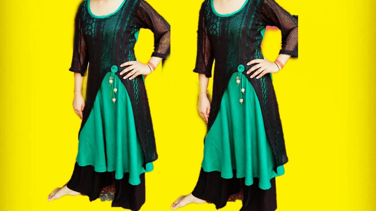 💁Umbrella cut kurti with net design cutting and stitching/2 mtr.fabric