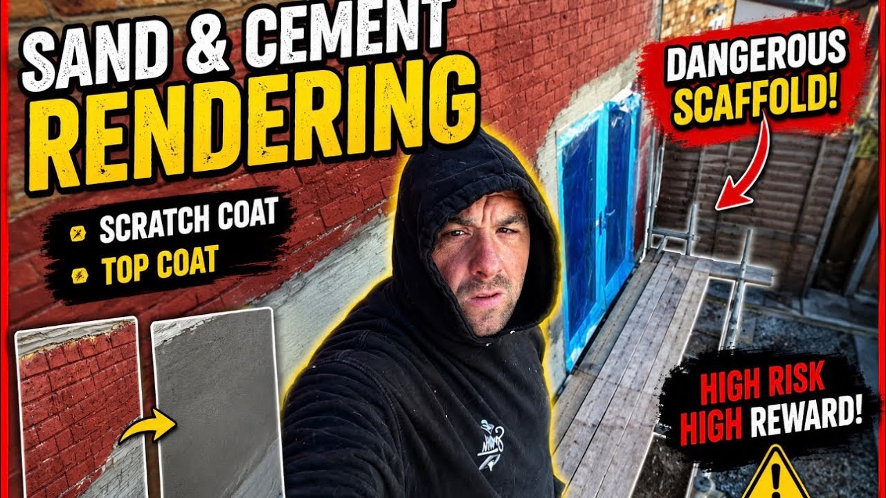 Sand & Cement Rendering on a Sketchy Scaffold - YouTube