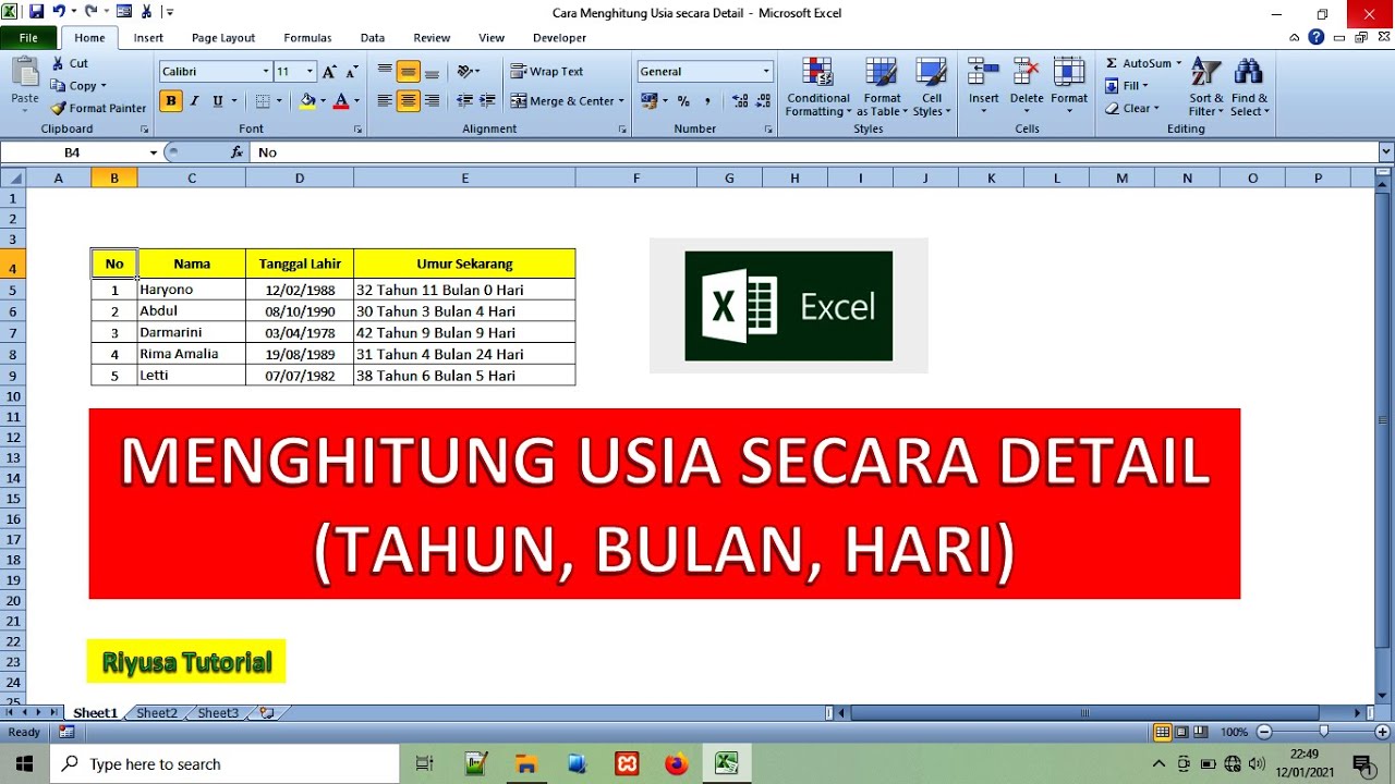 Cara Menghitung Usia Di Excel Hitung Umur Secara Detail YouTube Cara menghitung usia di excel hitung umur secara detail youtube