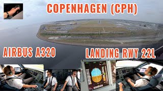 Copenhagen (CPH) |  Denmark | Approach and landing runway 22L |  Airbus pilots + cockpit views | 4k