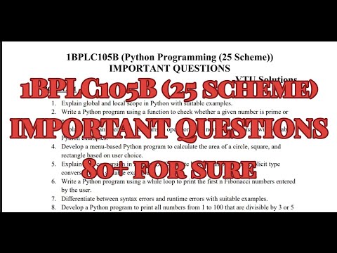 Python Programming, Important questions, 1BPLC105B, 25 scheme, 1st sem.
