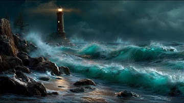 Lighthouse in the Storm – 1 Hour Cinematic Night Sea Ambience (Moody, Waves, Atmospheric)