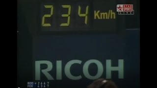 Andy Roddick saves a match point with 234 km/h ace and wins the match