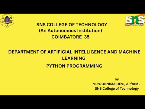 PYTHON PROGRAMMING|APPLIED MACHINE LEARNING|SNS INSTITUTIONS