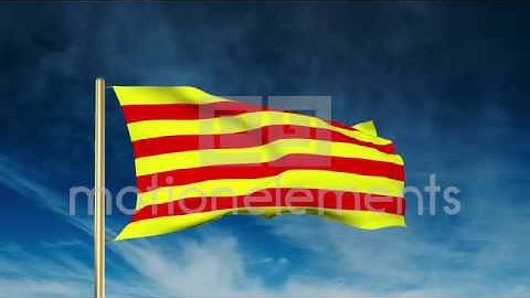 Catalonia Flag Slider Style. Waving In The Win With Cloud Background Animation Stock Animation