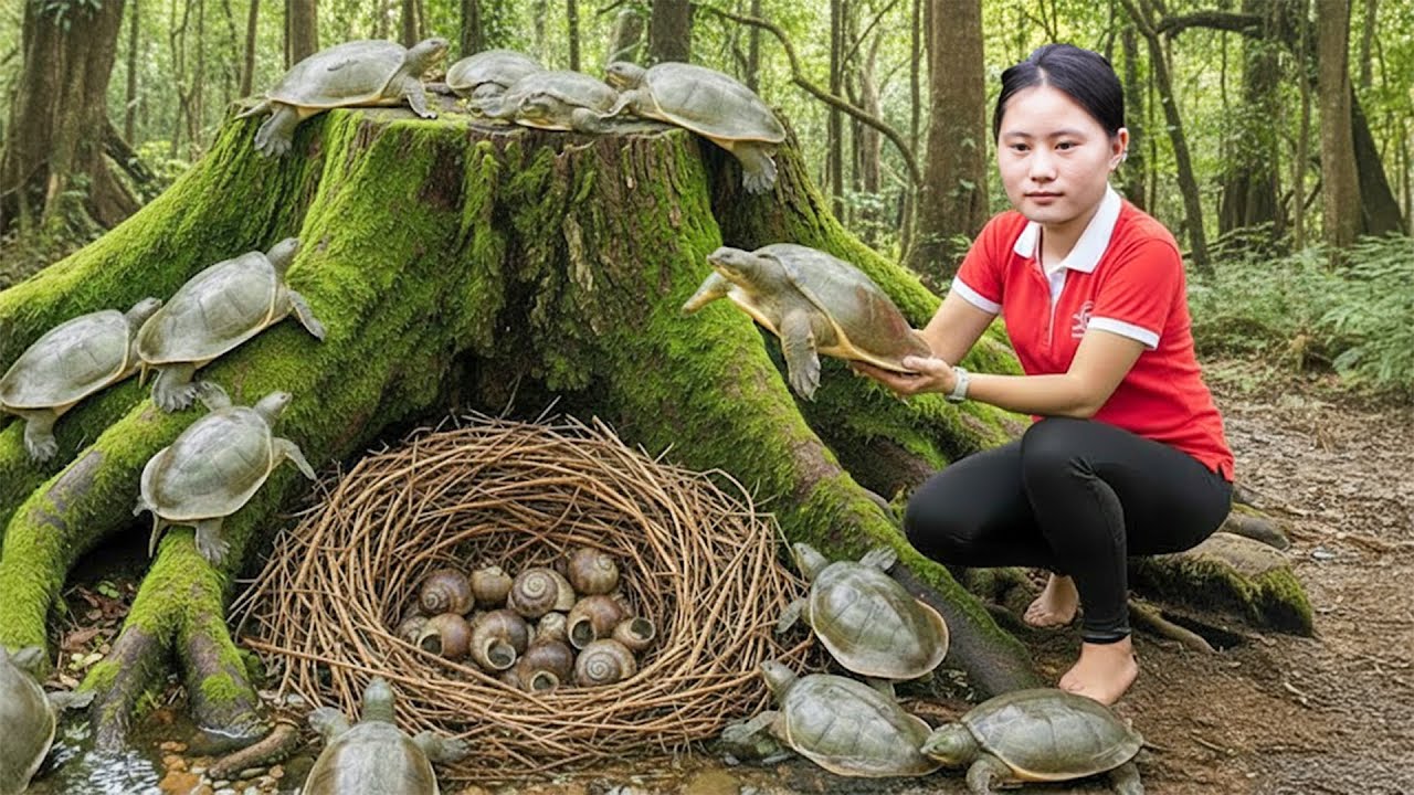 Harvesting Forest Snails , Softshell Turtles & Goes to Market Sell – Catching Sacred Forest Turtles