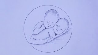 pencil drawing of twins baby step by step / twins baby drawing