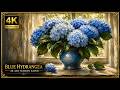 Blue Hydrangea Elegance | Serene Floral Oil Painting | 4K Art Screensaver for TV