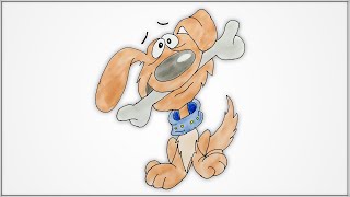 How to draw a Cute cartoon puppy with blyue collar holding a bone in his mouth step by step