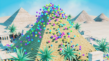 🏺 ANCIENT PYRAMID Explodes into a Cascade of Colorful BALLS | Blender Rigid Body Simulation