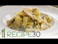 Chicken fettucine alfredo with cream basil sauce