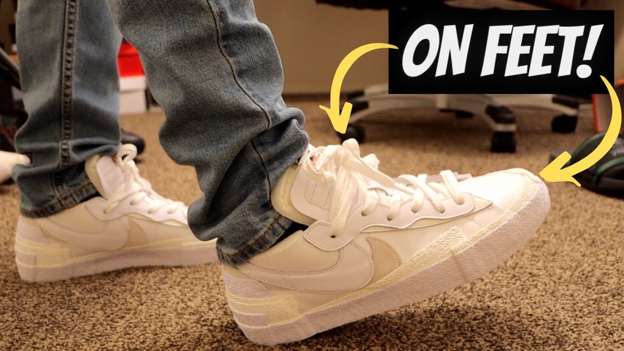 Nike Blazer Low x Sacai White Unboxing + Feet! - YouTube