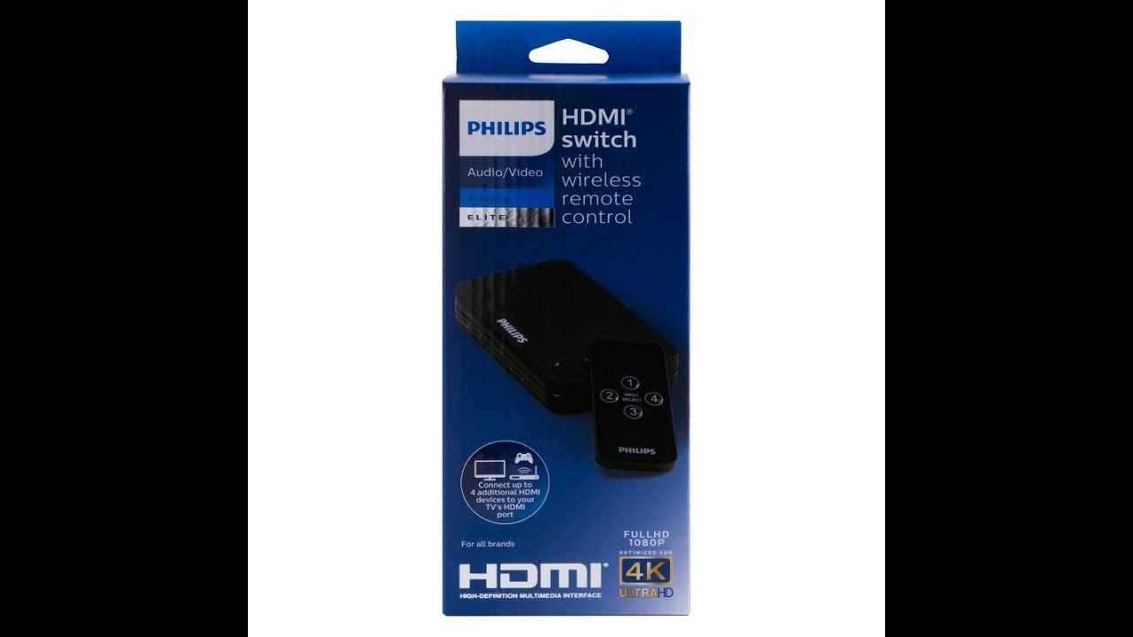 Philips Elite 4-Port HDMI Splitter Switch with Wireless Remote, Black