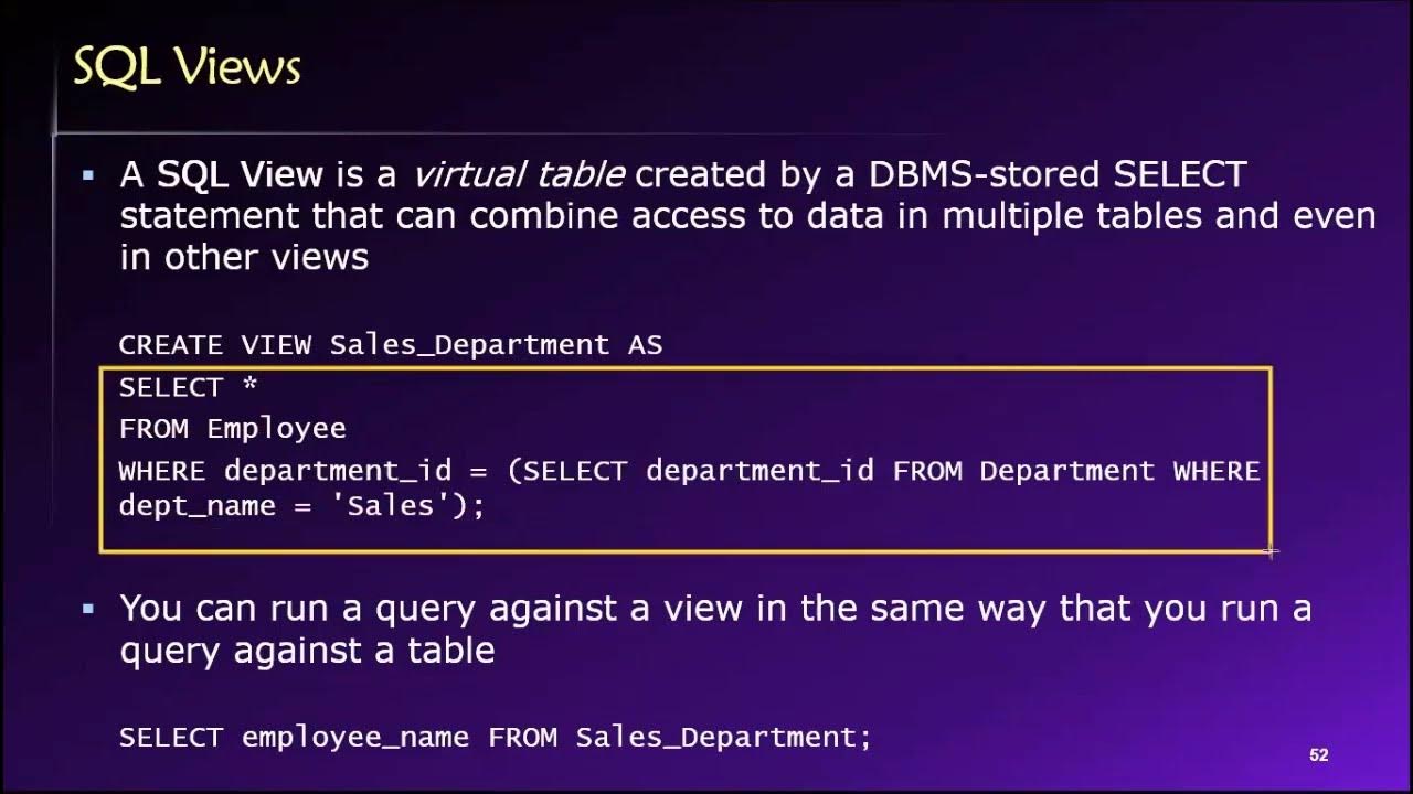 Topic 03, Part 21 - Creating and using SQL Views - YouTube