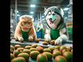 Cat and dog work in factory #cute #funny #cat #dog #aicomedy