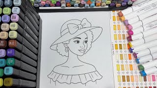Elegant Hat Girl Coloring Page Relaxing Ohuhu Marker Coloring