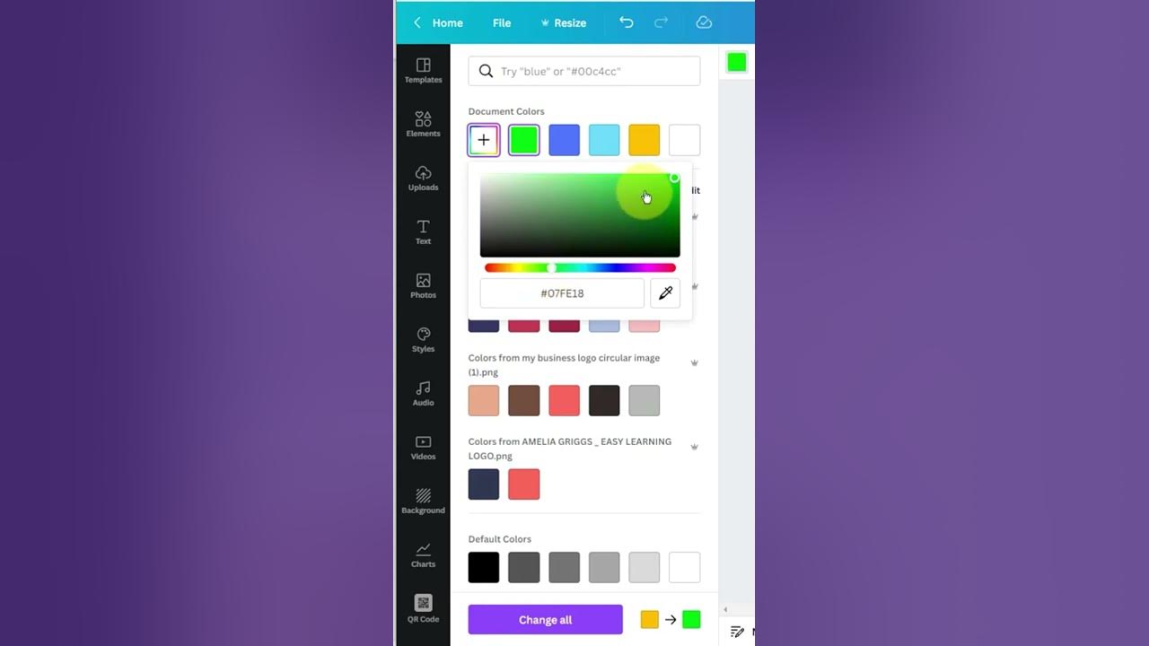 CANVA QUICK TIP 🟣 PICK A COLOR USING COLOR SLIDER #shorts #youtubeshorts #youtubeforbusiness