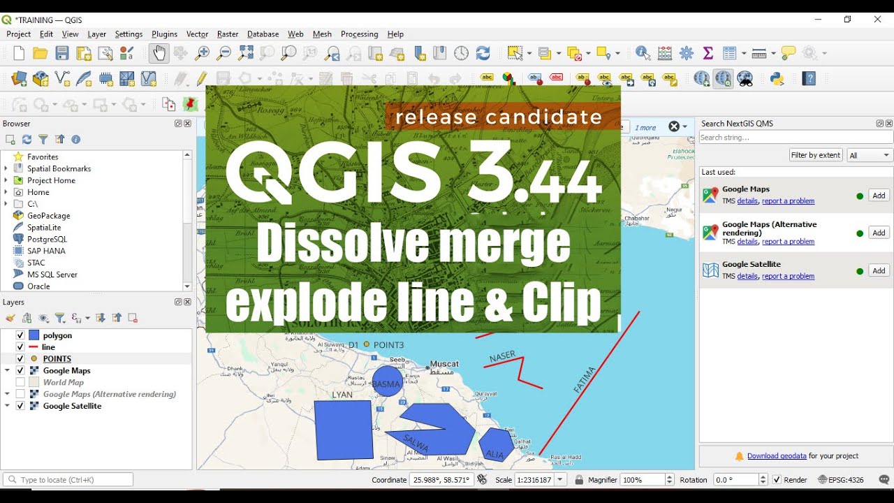 ورشة برنامج qgis (الدرس6) Dissolve merge vector layers explode lines and Clip